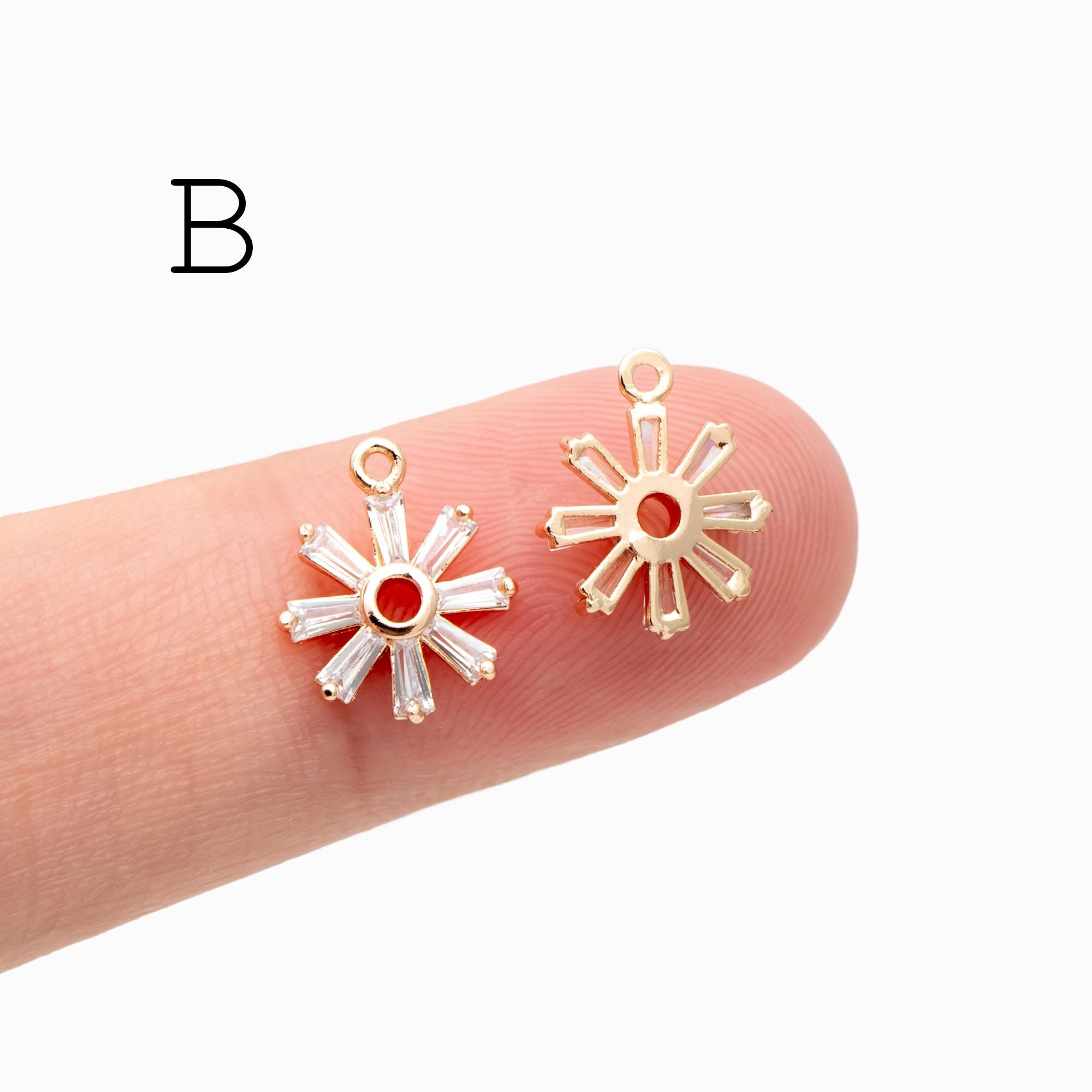 4pcs CZ Pave Gold Flower Leaf Charms, 18K Gold plated Brass, Dainty Earring Pendants (GB-4130)